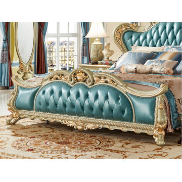 Chambre à coucher principale de meubles en cuir bleu en bois de luxe de bonne qualité